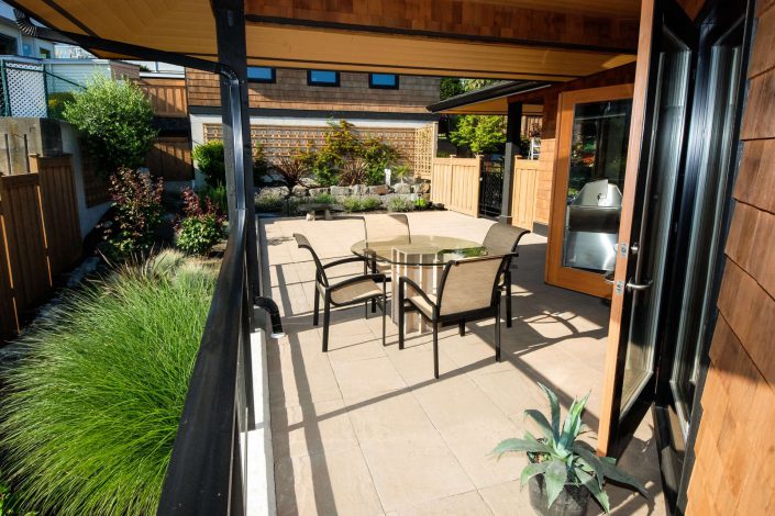 A photo of the back patio of the sunset view home in white rock bc as built by surfside construction inc.