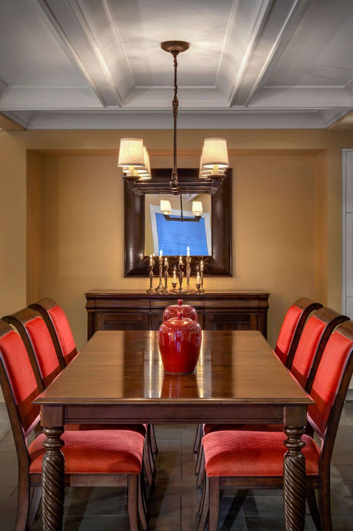 A photo showing the dining room of the country classic home built by surfside construction inc.