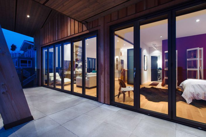 A photograph of the interior of the OShaun home taken from the deck. Home built by Surfside Construction Inc.