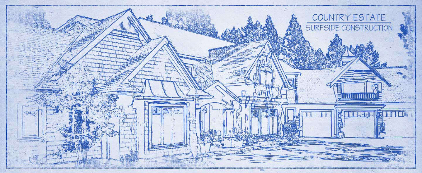 A blueprint image of the Country Estate home built by Surfside Construction.