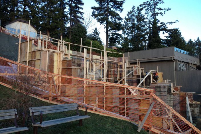 A photo of the finished foundation framing ready for concrete at the west beach home in white rock bc as built by surfside construction inc.