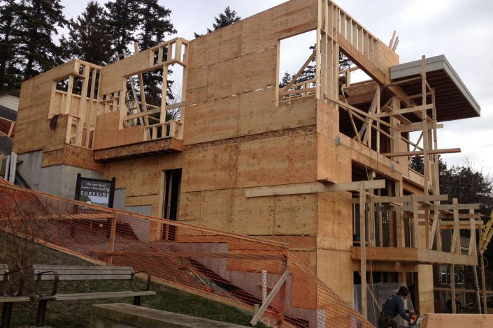 a photo of the west beach homes walls being framed as built by surfside construction inc.
