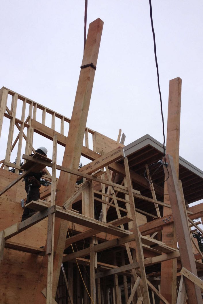 a photo of two of the beams in place in the building of the west beach home as built by surfside construction inc.