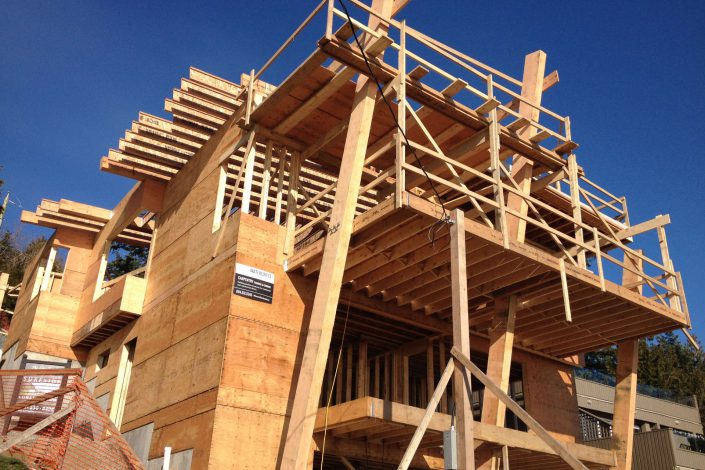 a photo of the framing progress of the west beach home as built by surfside construction inc.