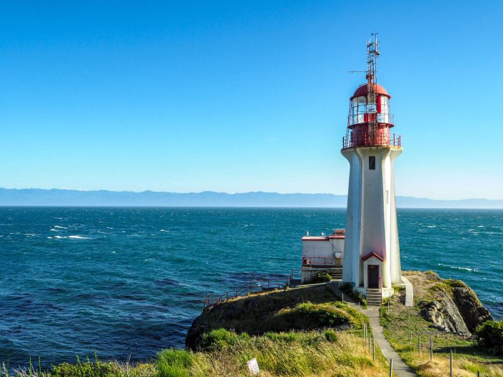 A photograph of the sanderingham lighthouse on Vancouver Island.