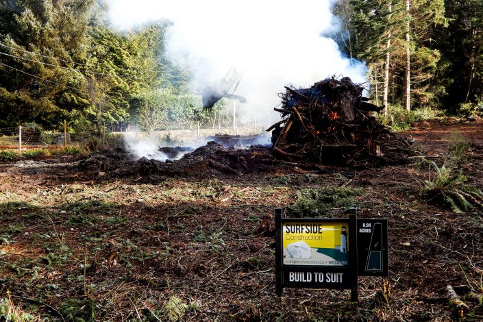 A photo of Lot 20 in shirley bc being cleared ready for sale and build to suite by surfside construction inc.